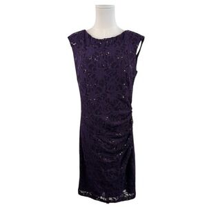 NWOT‎ Ralph Lauren Purple Lace Sequin Dress Ruched Sleeveless Cocktail Size 12
